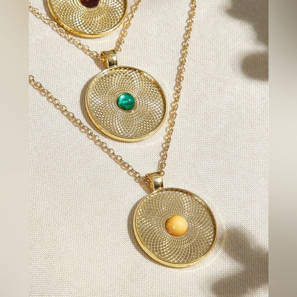 3 For 25 Round Gold Disc Charm Layered Necklace with gemstones - Picture 7 of 9